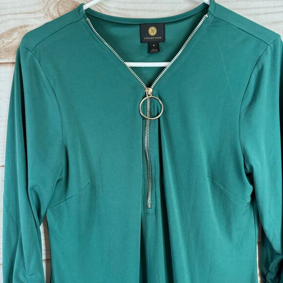JM Collection Green Long Sleeve Zipper Front Midi Dress Size Medium - Picture 2 of 6